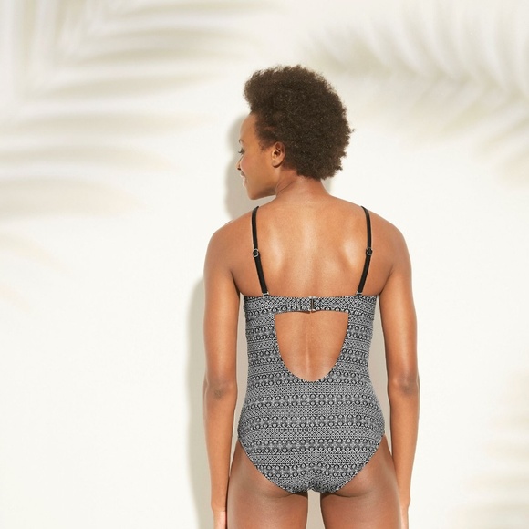 NWT Kona Sol Lace Up Geo Swimsuit Medium Black - Picture 3 of 3